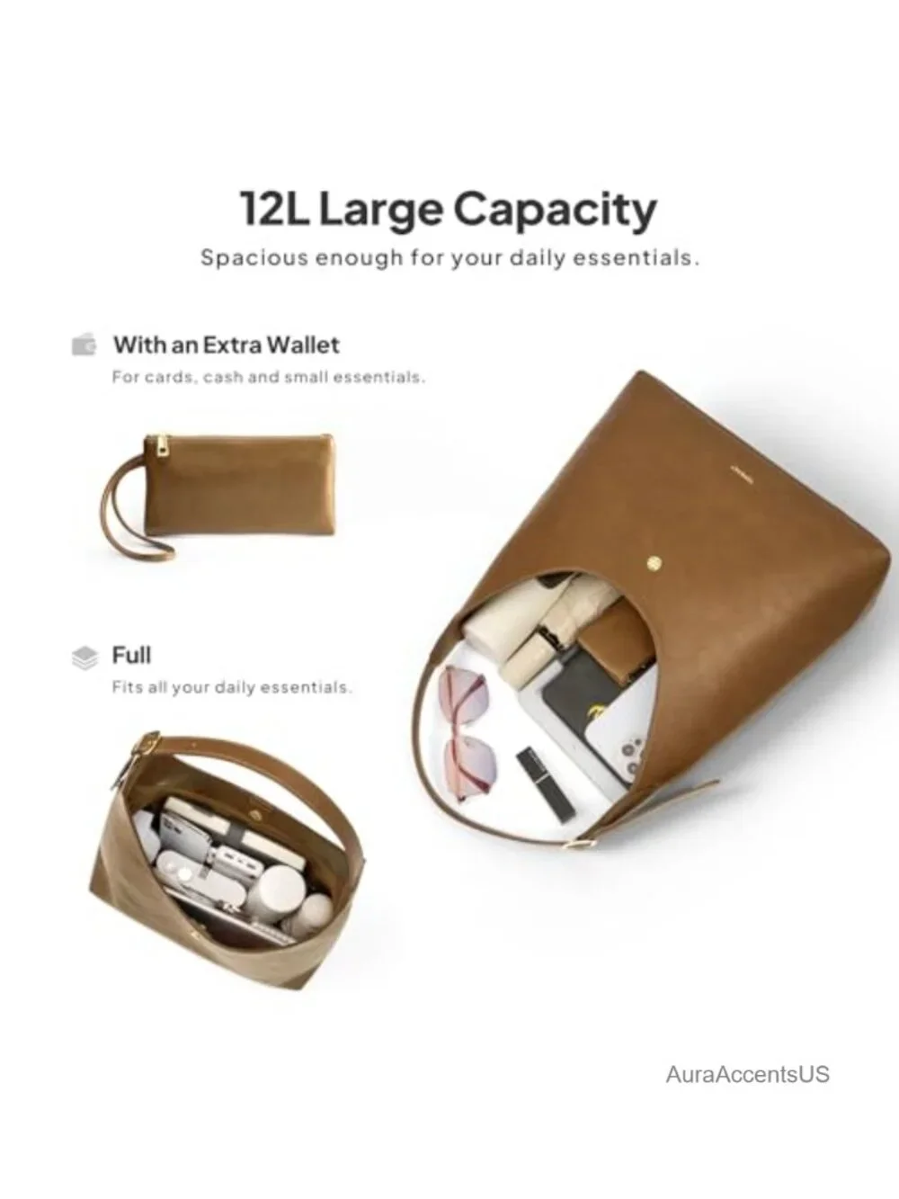Slouchy Hobo Bag for Women, Large PU Leather Shoulder Tote with Wallet,